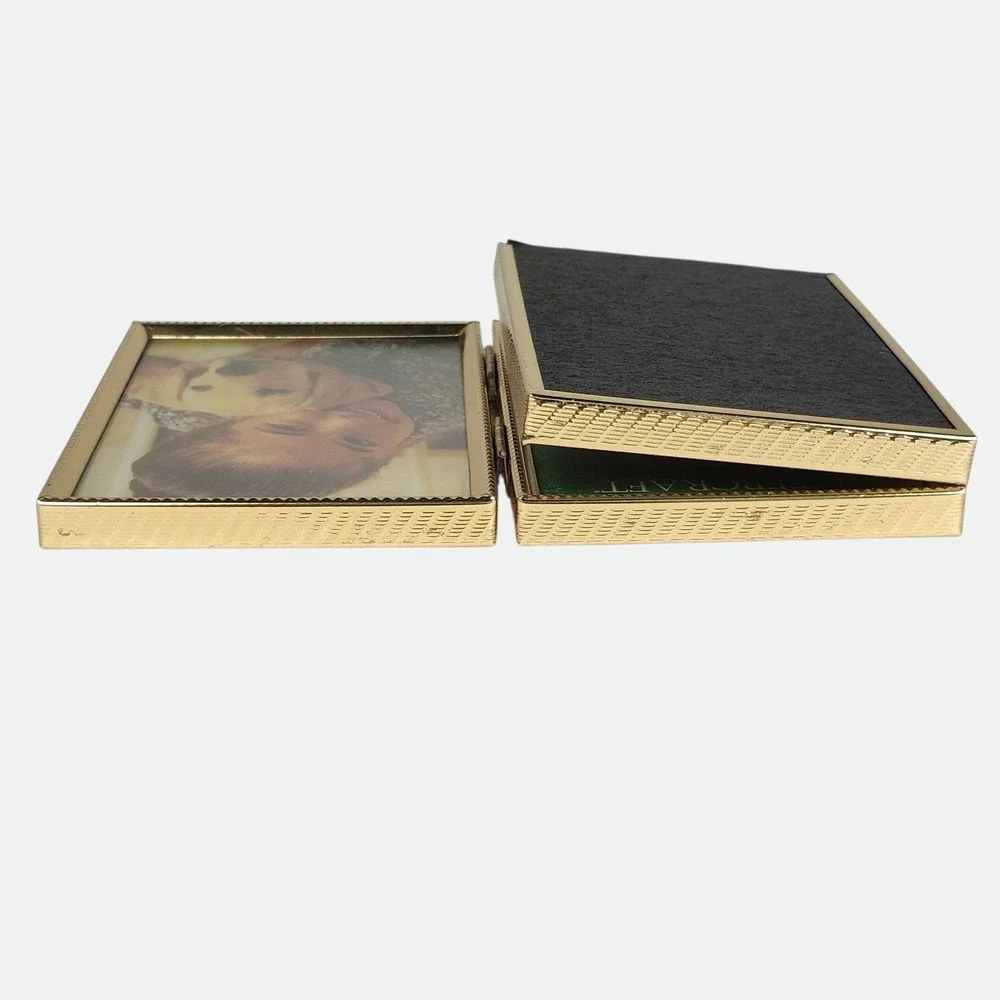 Intercraft Vintage Gold Metal Triple Folding Picture Frame 3.5x5 Triptych Beaded
